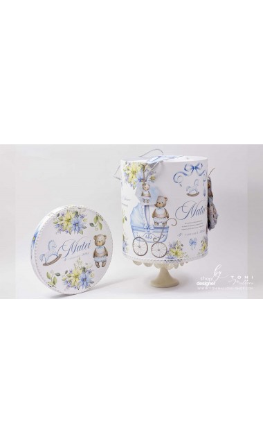 Trusou botez cu ursuleti ponei si flori albastre Teddy Bear Blue 21